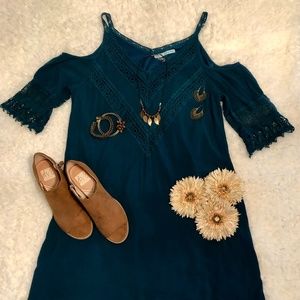 Maurices Green Cold Shoulder Boho Dress Large L